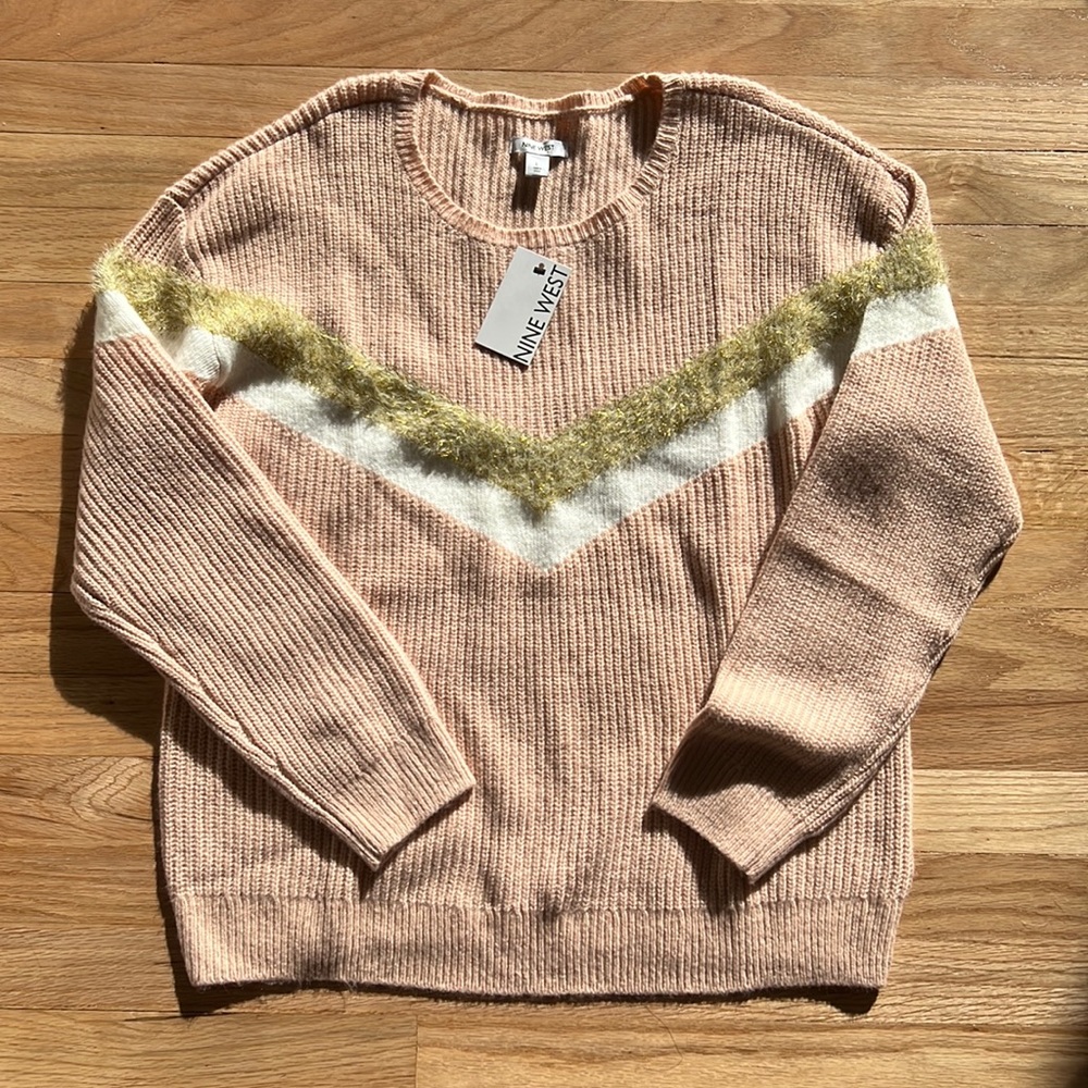 Nine West pink and gold chevron sweater
